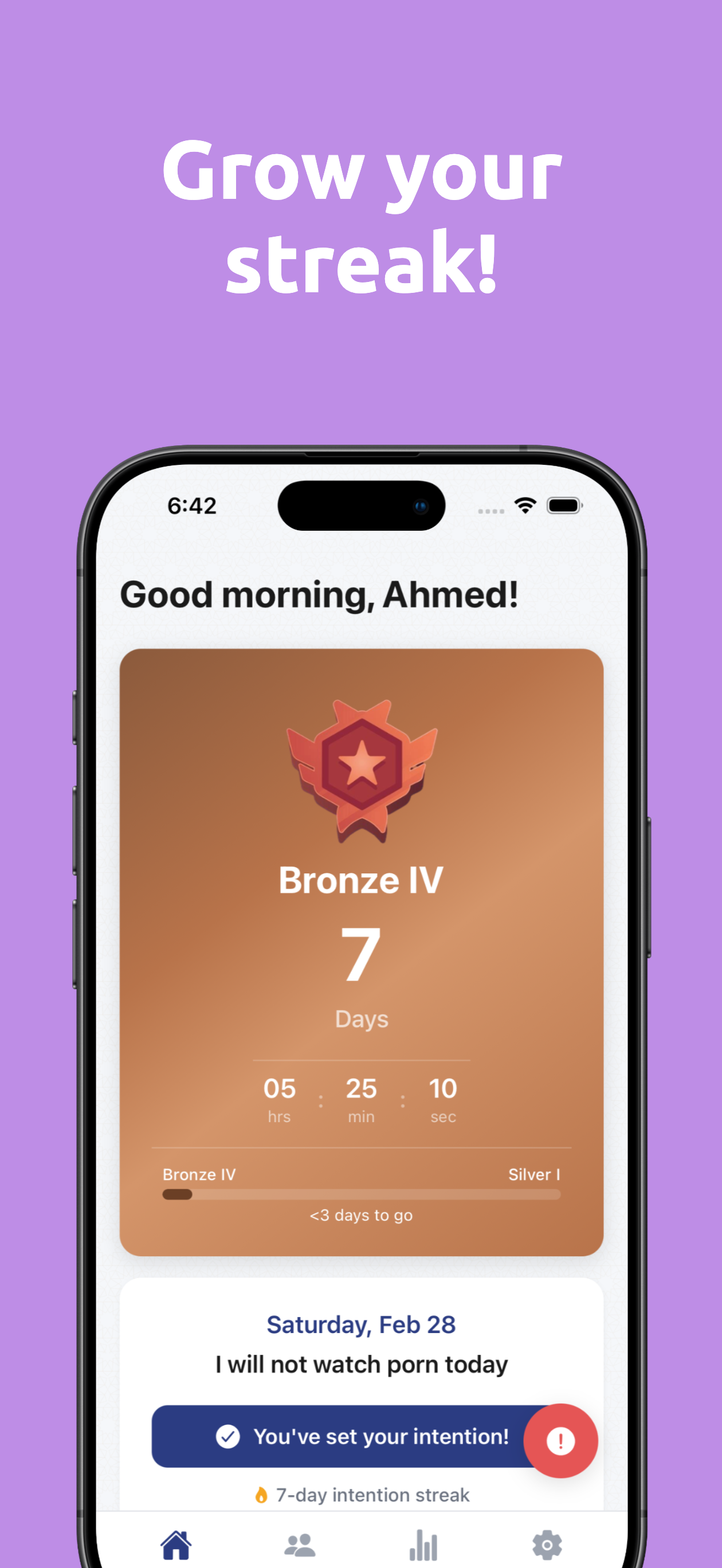 Streak tracking and daily intention